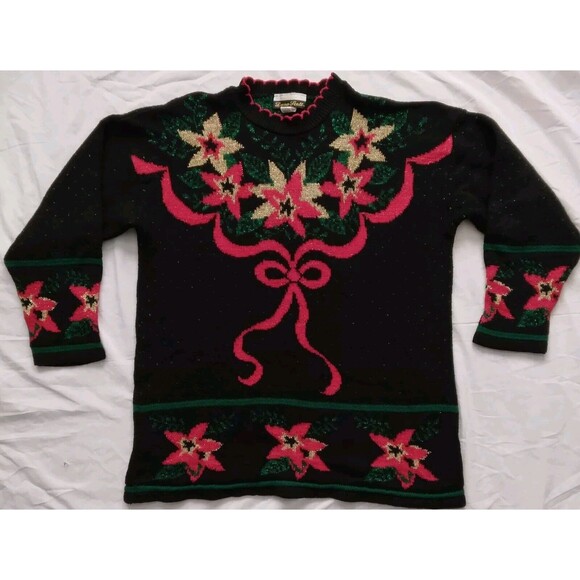 Vntg Dana Scott Sweater Metallic Holiday Christmas Grannycore USA Womens Medium - Picture 2 of 9